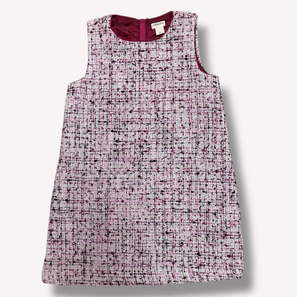 Crewcuts Girls Tweed Shift Dress Size 7 Burgundy Pink Sleeveless Lined